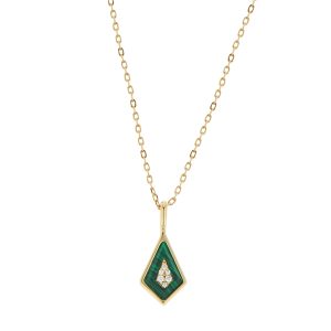 Argento Gold Malachite Diamond Form Necklace