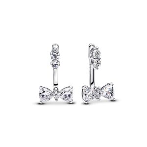 Pandora Silver Crystal Bow Removable Jacket Stud Earrings
