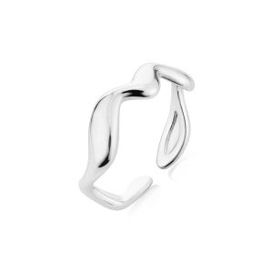 Over & Over Silver Stainless Metal Open Band Wave Ring