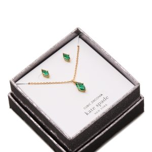 Kate Spade New York Gold Inexperienced Necklace + Stud Set – Gold