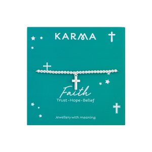 Karma Silver Pass Religion Stretch Bracelet – Silver