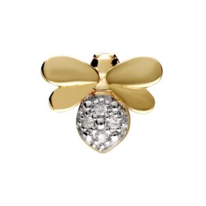 Honeycomb Impressed Diamond Bee Pin In 9ct Yellow Gold