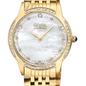 Gevril WoMens Airolo Swiss Quartz Diamond White MOP Dial316L Stainless Metal IPYG Watch – Gold – One Dimension