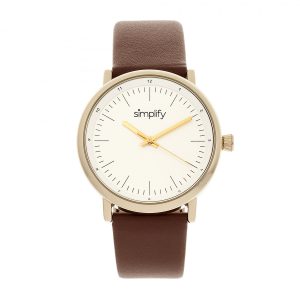 Simplify Unisex The 6200 Leather-Strap Watch – Brown Stainless Steel – One Size