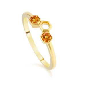 Honeycomb Impressed Citrine Stack Ring in 9ct Yellow Gold