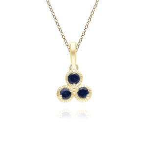 Floral Sapphire 3 Stone Pendant Necklace in 9ct Yellow Gold