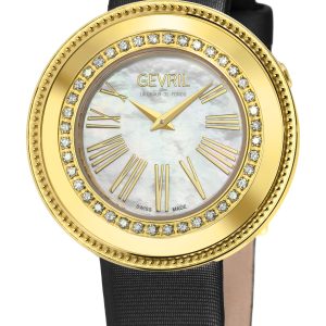 Gevril WoMens Gandria Swiss Diamond White MOP Dial, Authentic Italian Made Leather-based Watch – Black – One Measurement