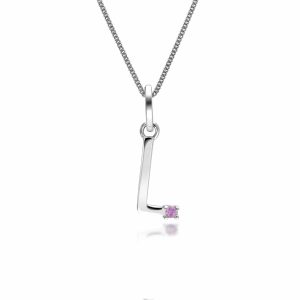 Preliminary Purple Sapphire Letter Allure Necklace in 9ct White Gold
