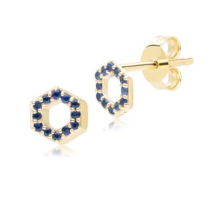 Geometric Hex Sapphire Stud Earrings in 9ct Yellow Gold