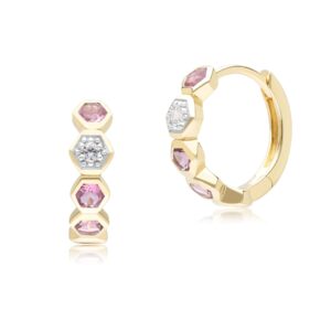 Geometric Spherical Purple Tourmaline and Sapphire Hoop Earrings in 9ct Yellow Gold
