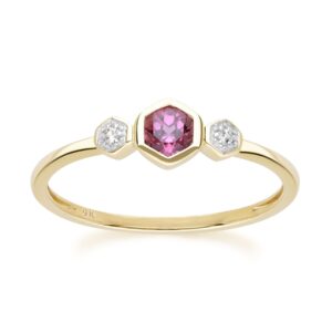 Geometric Spherical Rhodolite and Sapphire Ring in 9ct Yellow Gold