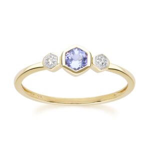 Geometric Spherical Tanzanite and Sapphire Ring in 9ct Yellow Gold