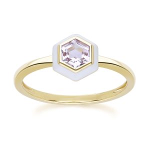 Geometric Hex Purple Amethyst and White Teeth Ring in Gold Plated Sterling Silver