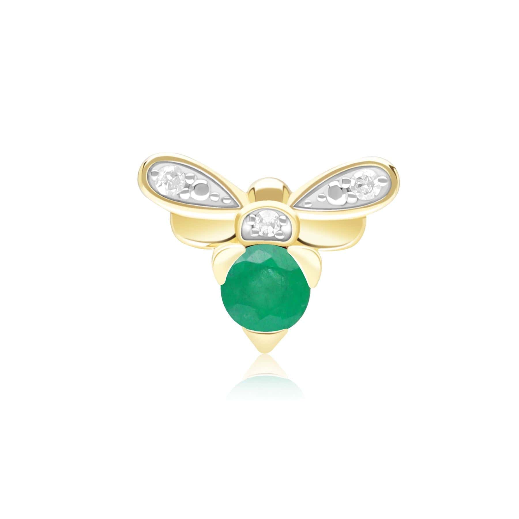 Honeycomb Impressed Emerald and Diamond Bee Pin in 9ct Yellow Gold