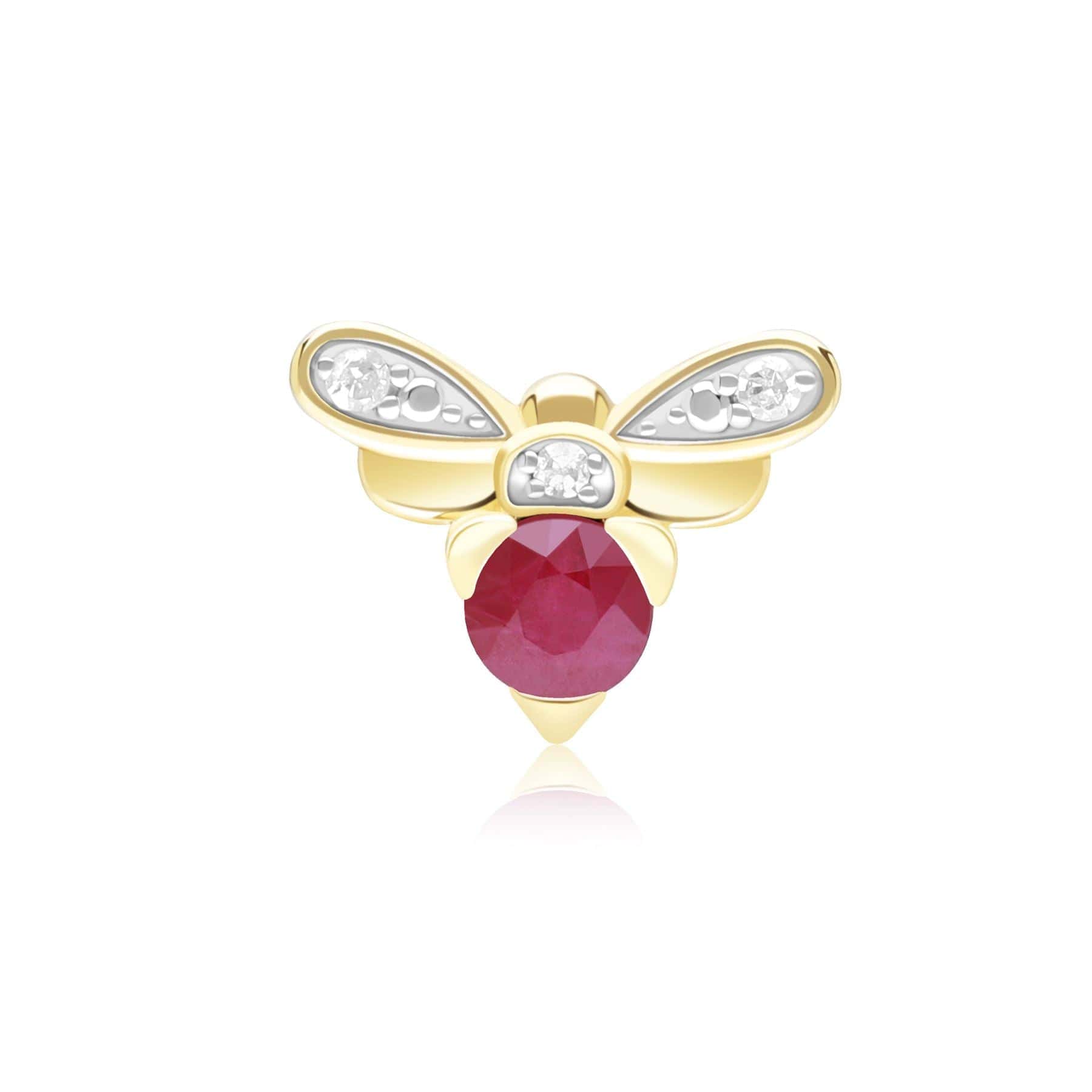 Honeycomb Impressed Ruby and Diamond Bee Pin in 9ct Yellow Gold