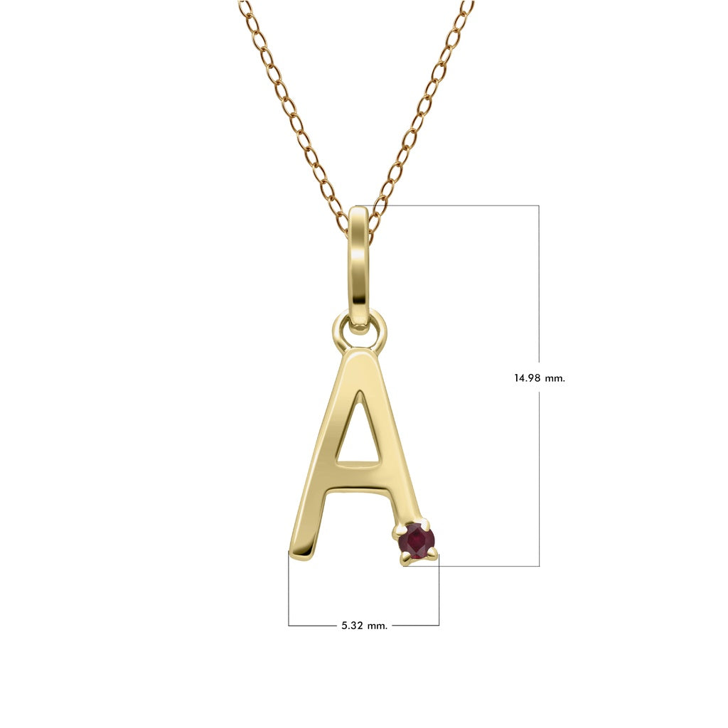 Preliminary Ruby Letter Necklace In 9ct Yellow Gold