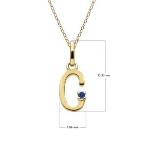 Preliminary Blue Sapphire Letter Necklace In 9ct Yellow Gold