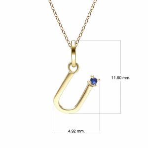 Preliminary Blue Sapphire Letter Necklace In 9ct Yellow Gold