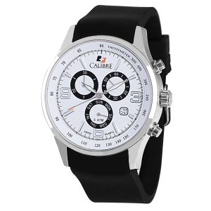 Calibre Mens Mauler Swiss Made Movement Watch Black Silicone Strap White Dial – One Size