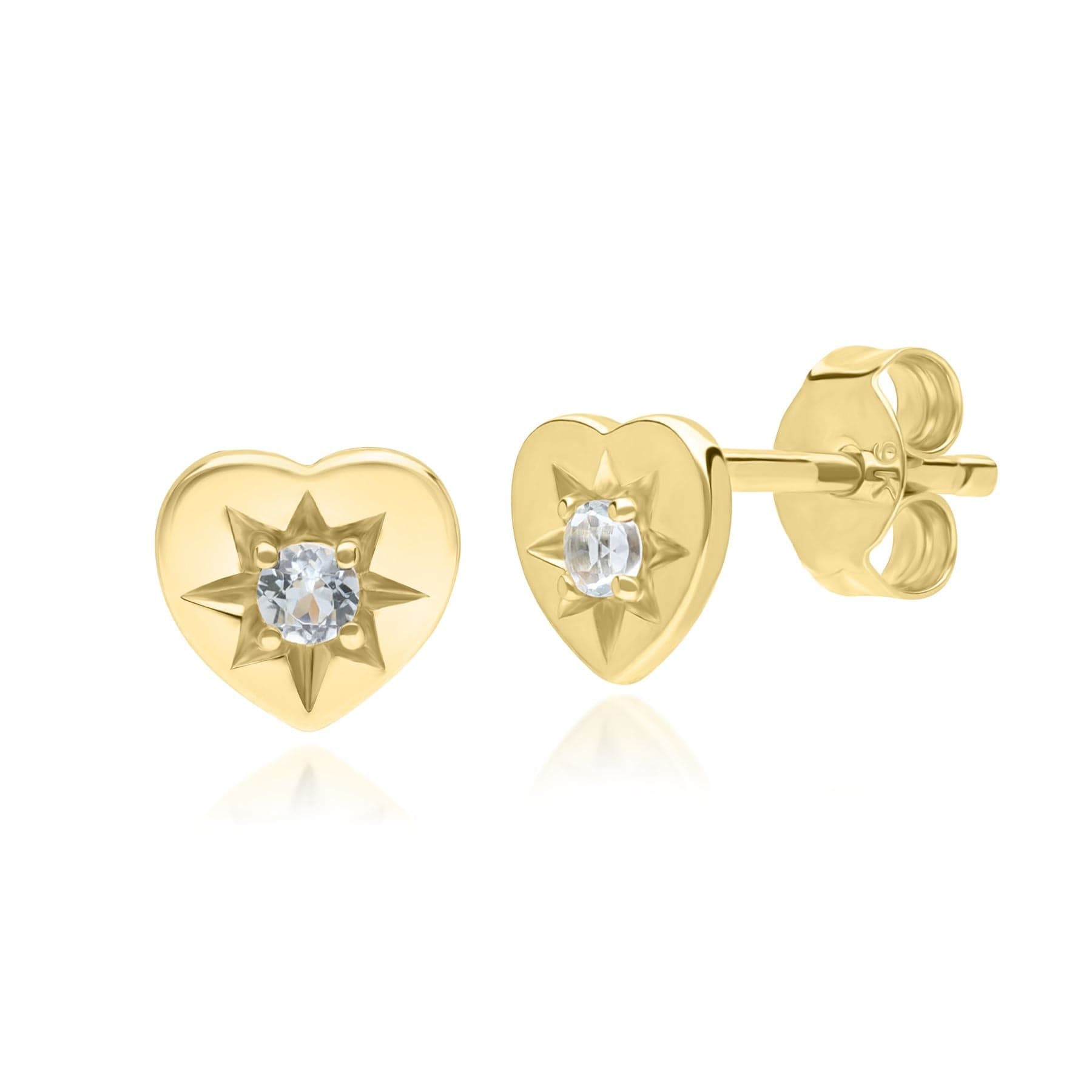 ECFEW™ 'The Liberator' Blue Topaz Center Stud Earrings in 9ct Yellow Gold