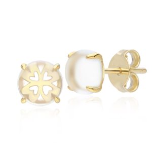 Gardenia Rock Crystal Cabochon Stud Earrings in Gold Plated Sterling Silver