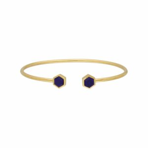 Geometric Hexagon Lapis Lazuli Bangle in Gold Plated Silver
