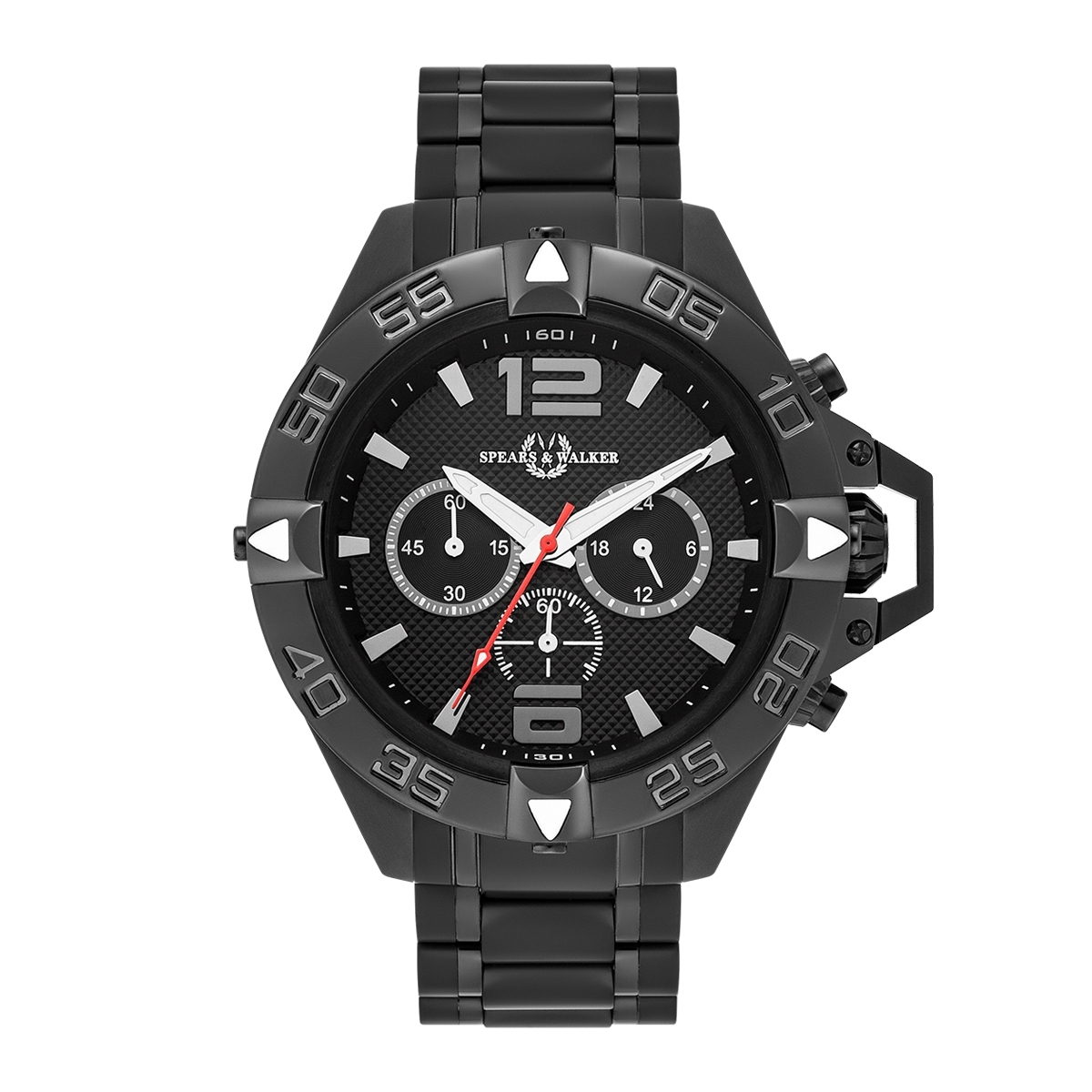 Spears & Walker Mens Chrome steel Watch - Black Stainless Metal (archived) - One Dimension