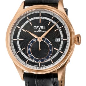 Gevril Mens Empire Italian Handmade Black Leather Swiss Automatic ETA 2895 Watch – One Size