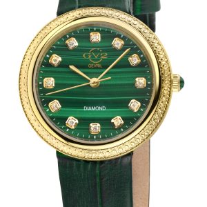 Gv2 Arezzo Womens Diamond Swiss Quartz Malchaite Dial, Genuine Italian Handmade Green Leather Watch – One Size