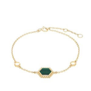 Malachite Flat Slice Hex Bracelet in Gold Plated Silver