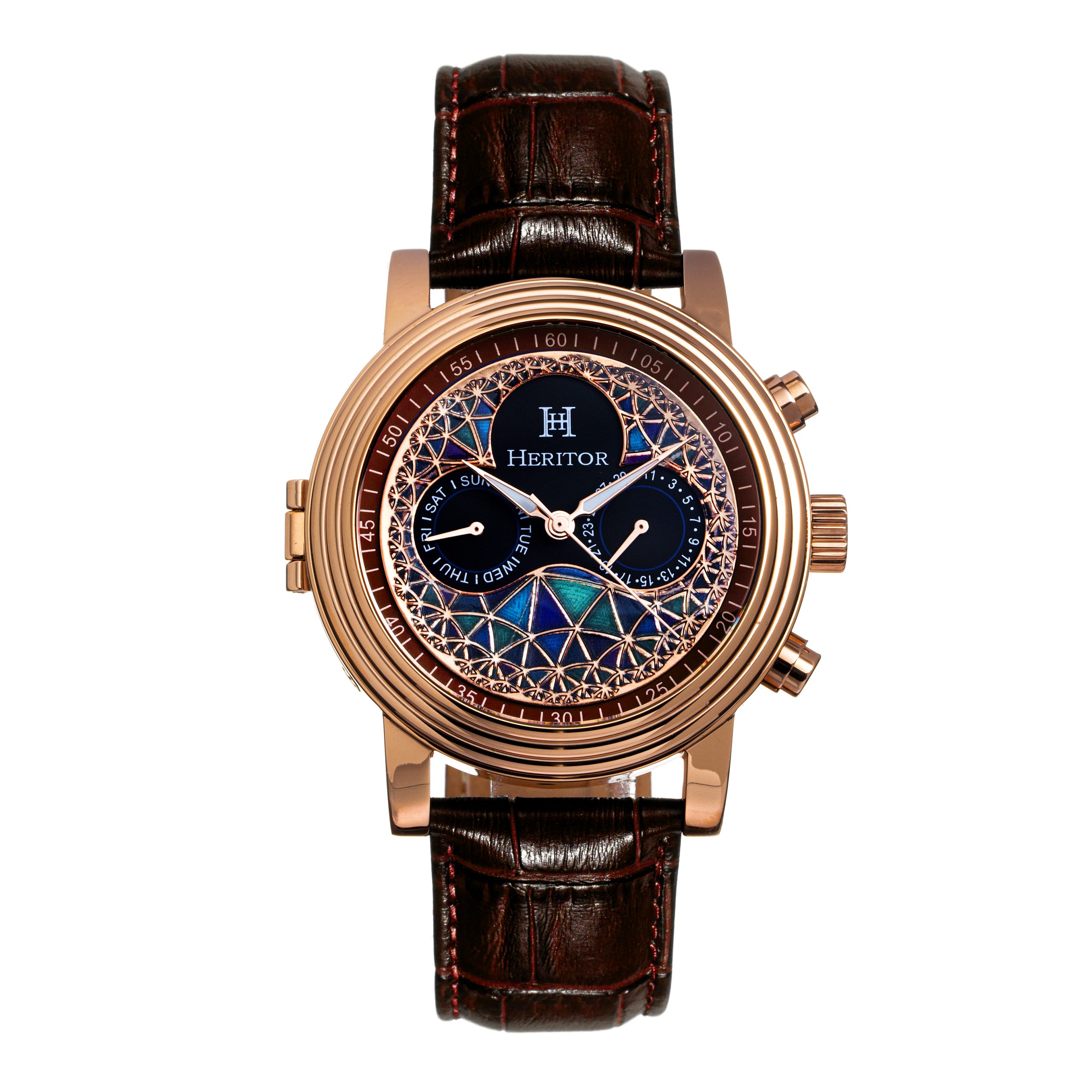 Heritor Computerized Mens Legacy Leather-based-Band Watch w/Day/Date - Brown Stainless Metal - One Dimension