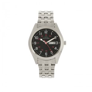 Elevon Mens Gann Bracelet Watch w/Day/Date – Black & Silver Stainless Steel – One Size