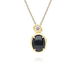 Abnormal Oval Black Onyx & Topaz Pendant In 18ct Gold Plated SterlIng Silver