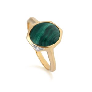 Abnormal B Gem Malachite & Diamond Ring in Gold Plated Sterling Silver