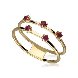 Ruby Double Band Ring In 9ct Yellow Gold