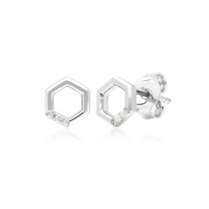 Diamond Pave Hexagon Stud Earrings in 9ct White Gold