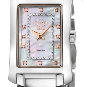 Gv2 Womens Luino Swiss Quartz Diamond Black MOP Dial, 316L Stainless Metal Watch – Silver & Gold – One Measurement