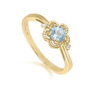Floral Spherical Blue Topaz & Diamond Ring in 9ct Yellow Gold