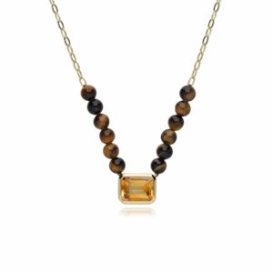 ECFEW™ Unifier Citrine & Tigers Eye Chain Necklace in Gold Plated Sterling Silver