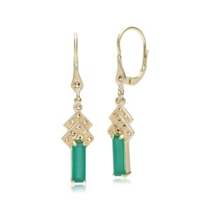 Artwork Deco Impressed Inexperienced Chalcedony & Marcasite Drop Earrings in 18ct Gold Plated Silver