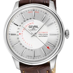 Gevril Mens Guggenheim Automated 316L Stainless Metal Satin Dial, and Polished Bracelet. – Brown – One Measurement