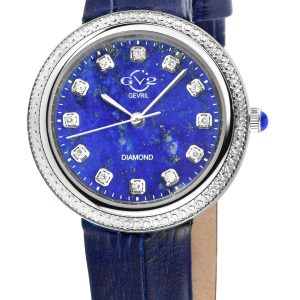 Gv2 Arezzo Womens Diamond Swiss Quartz Blue Dial, Genuine Italian Handmade Leather Watch – One Size