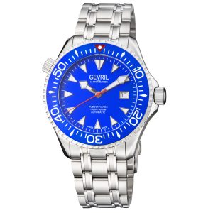Gevril Mens Hudson Yards 48801 Swiss Automated 3 Fingers, Sellita SW200 Luminous Date Stainless Metal Watch – Silver – One Dimension
