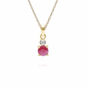 Micro Commentary Spherical Ruby & Diamond Pendant in 9ct Yellow Gold