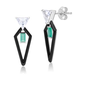 Grand Deco Tooth, Topaz & Emerald Drop Earrings in 9ct White Gold