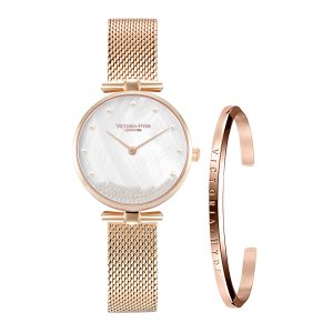 Victoria Hyde London Womens Watch Gift Set Pearl white/rosegold – White & Rose Gold Stainless Steel – One Size