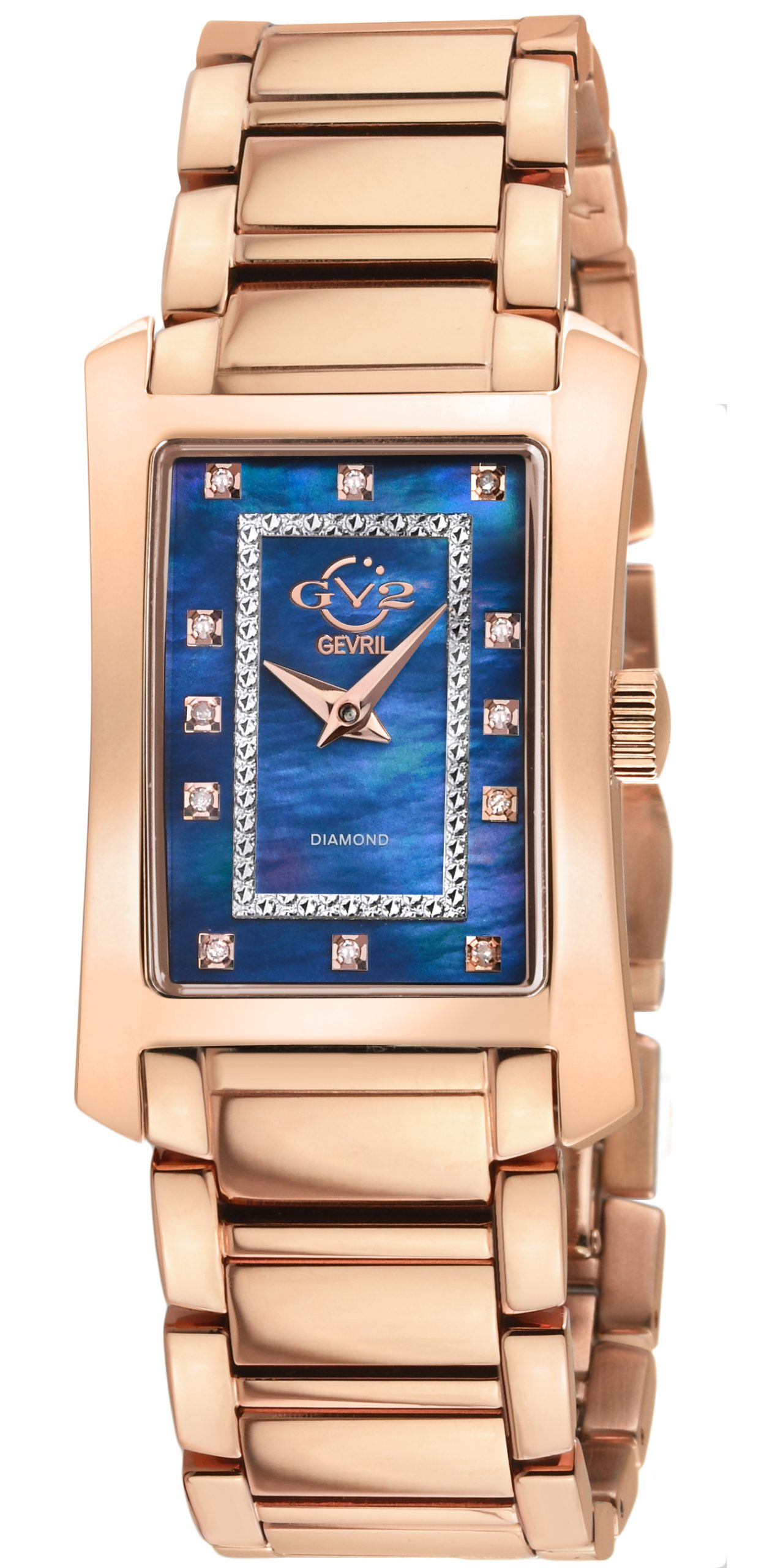 Gv2 Womens Luino Swiss Quartz Diamond Blue MOP Dial, 316L Stainless Steel IPRG Watch - Silver & Gold - One Size