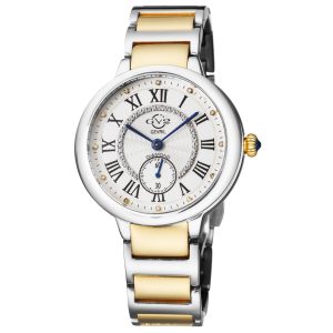 Gv2 Rome WoMens 12203B Swiss Quartz Diamond Two-Tone Stainless Metal Watch – Silver & Gold – One Measurement