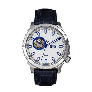 Reign Mens Bauer Computerized Semi-SkeletonLeather-Band Watch – Blue Stainless Metal – One Dimension