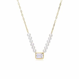ECFEW™ Unifier White Topaz & Pearl Necklace in Gold Plated Sterling Silver